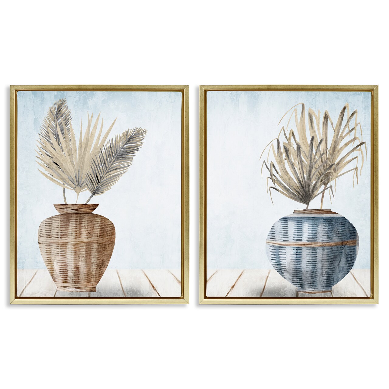 Stupell Industries Palms in Rattan Planters 2 pc Framed Floater Canvas Wall Art Set Design by Kim Allen